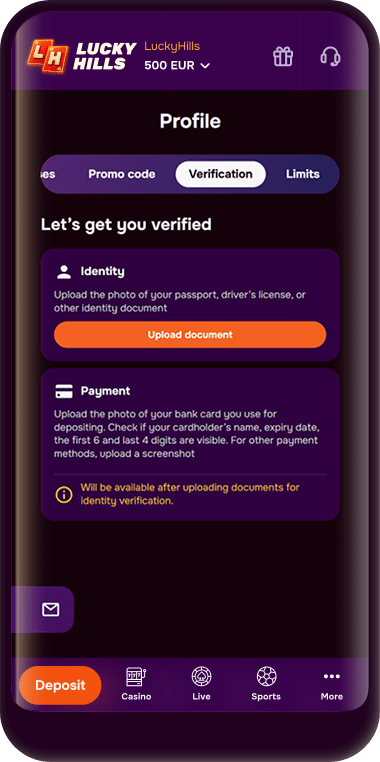 Profile page with the Verification tab showing identity and payment verification sections