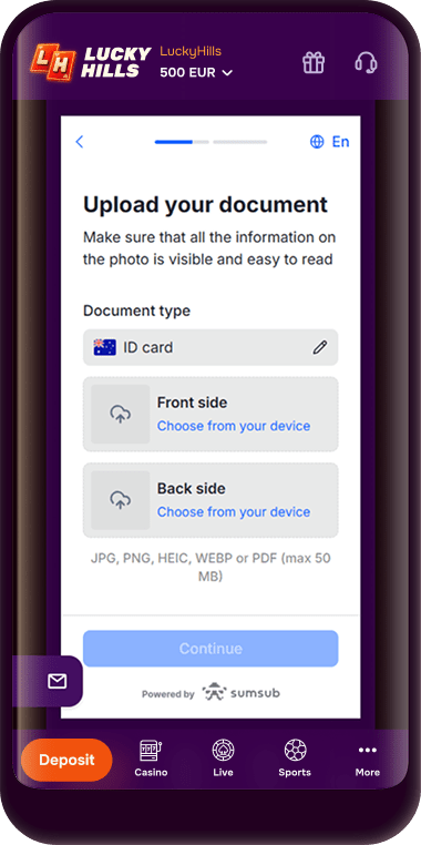 Screen for uploading a photo of your identity document