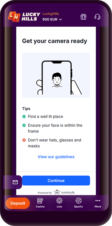Live selfie screen with the face positioned in the camera frame