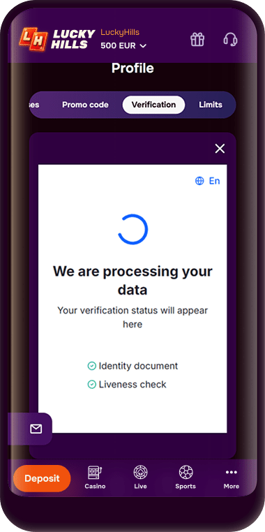 Confirmation message that your documents have been sent for verification