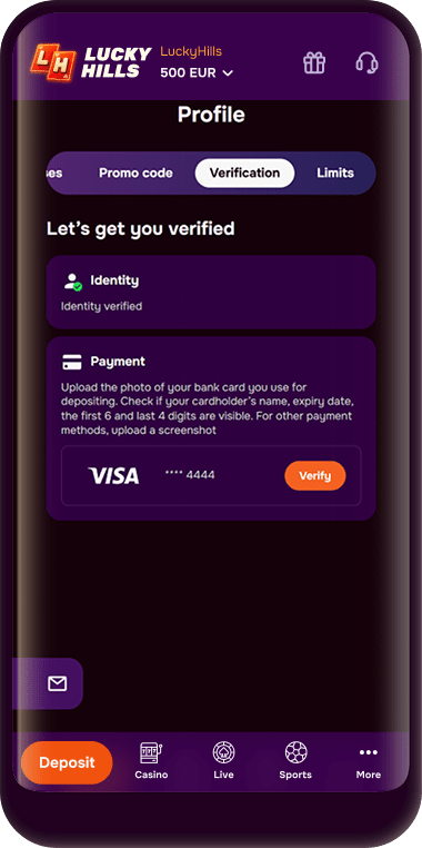 Verification tab with the Verify button next to the Payment section